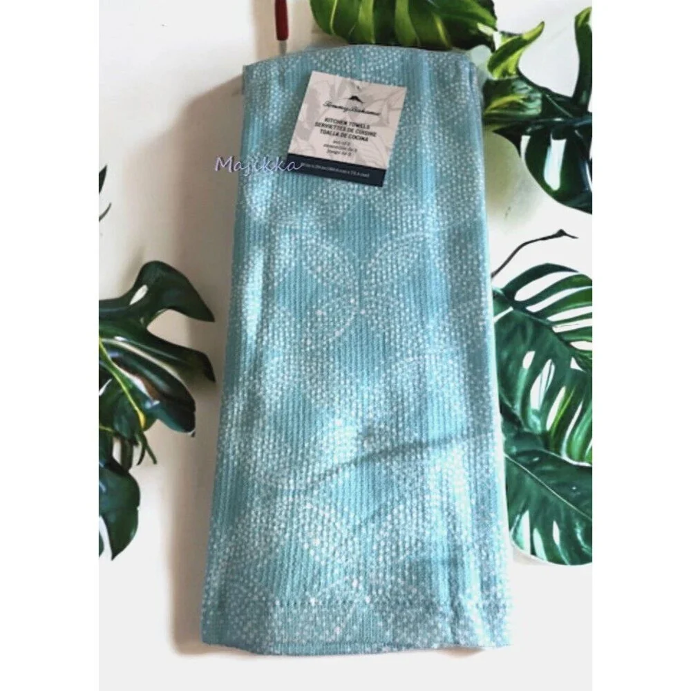 Tommy Bahama Kitchen Dish Towels Beach Summer House Aqua Blue Cotton Set of 2